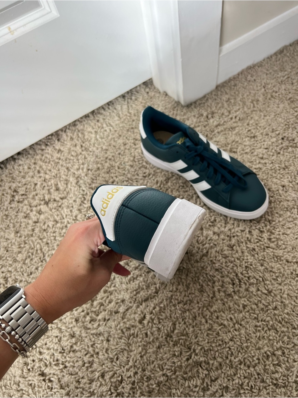 Worn once!! adidas women’s Teal and White Low-Top Sneakers - Picture 4 of 5